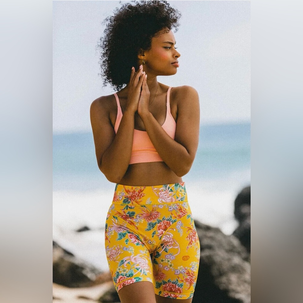 WeAreHah Bareback Bike Shorts M Yellow Kimono Floral Pattern